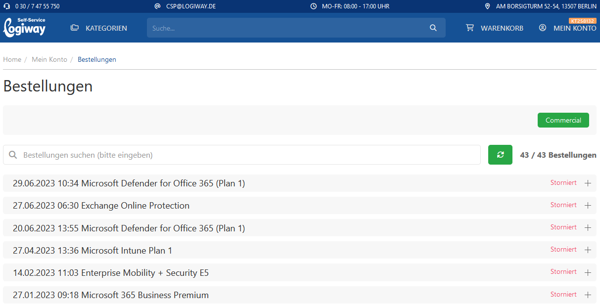 Lizenzen Bestellübersicht