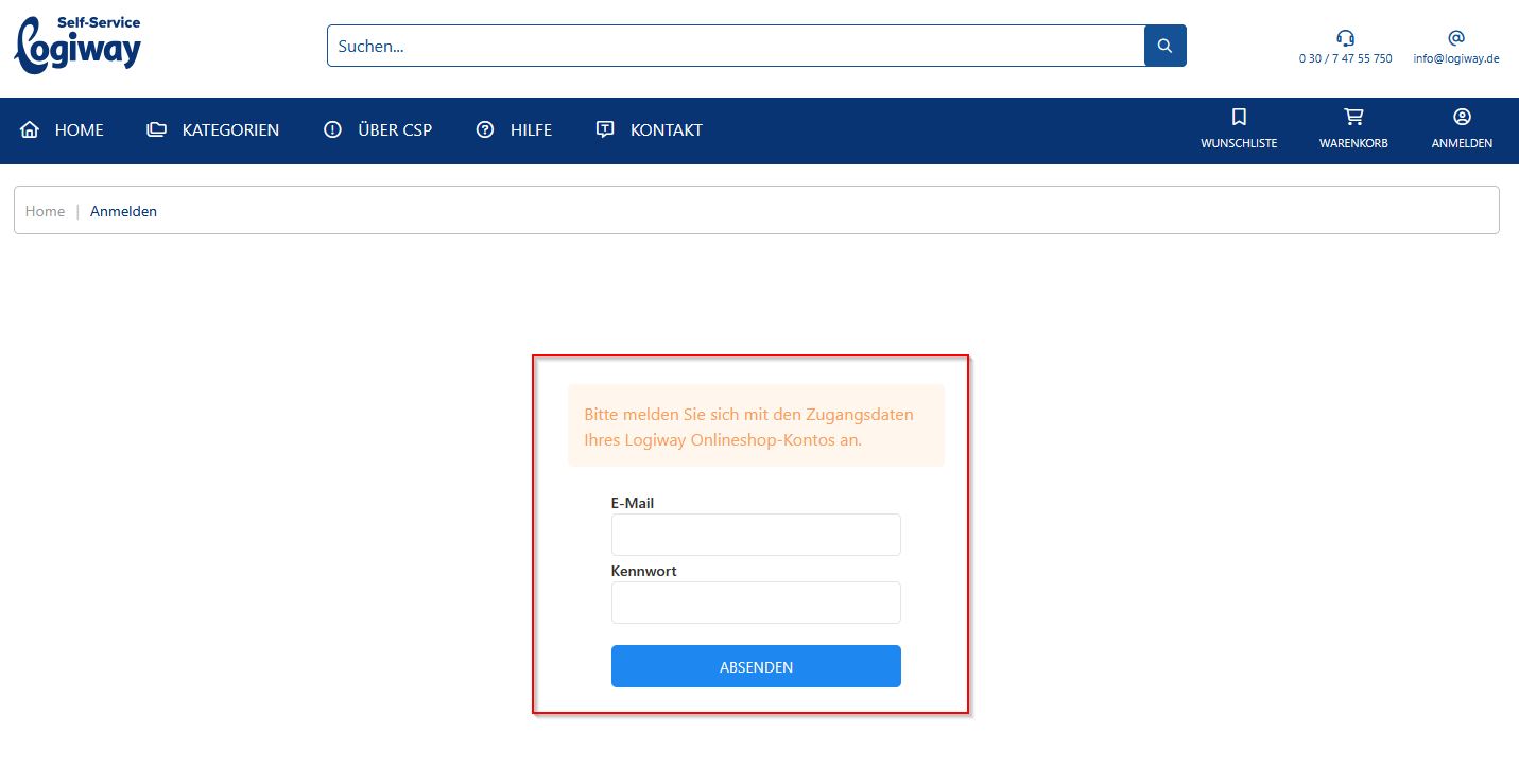 Anmelden im Self Service-Portal
