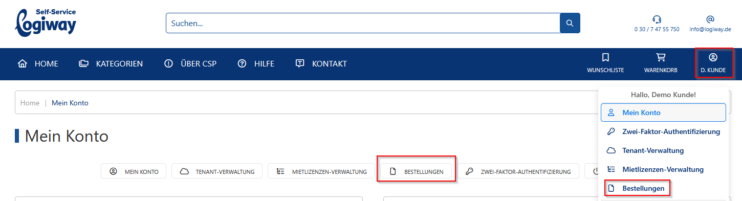 Self Service-Portal Bestellübersicht
