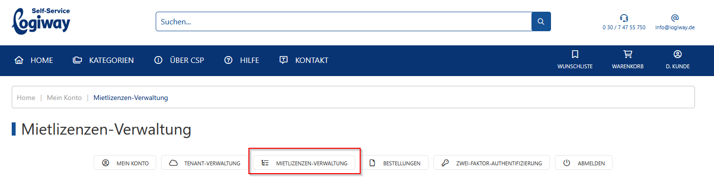 Self Service Mietlizenzverwaltung