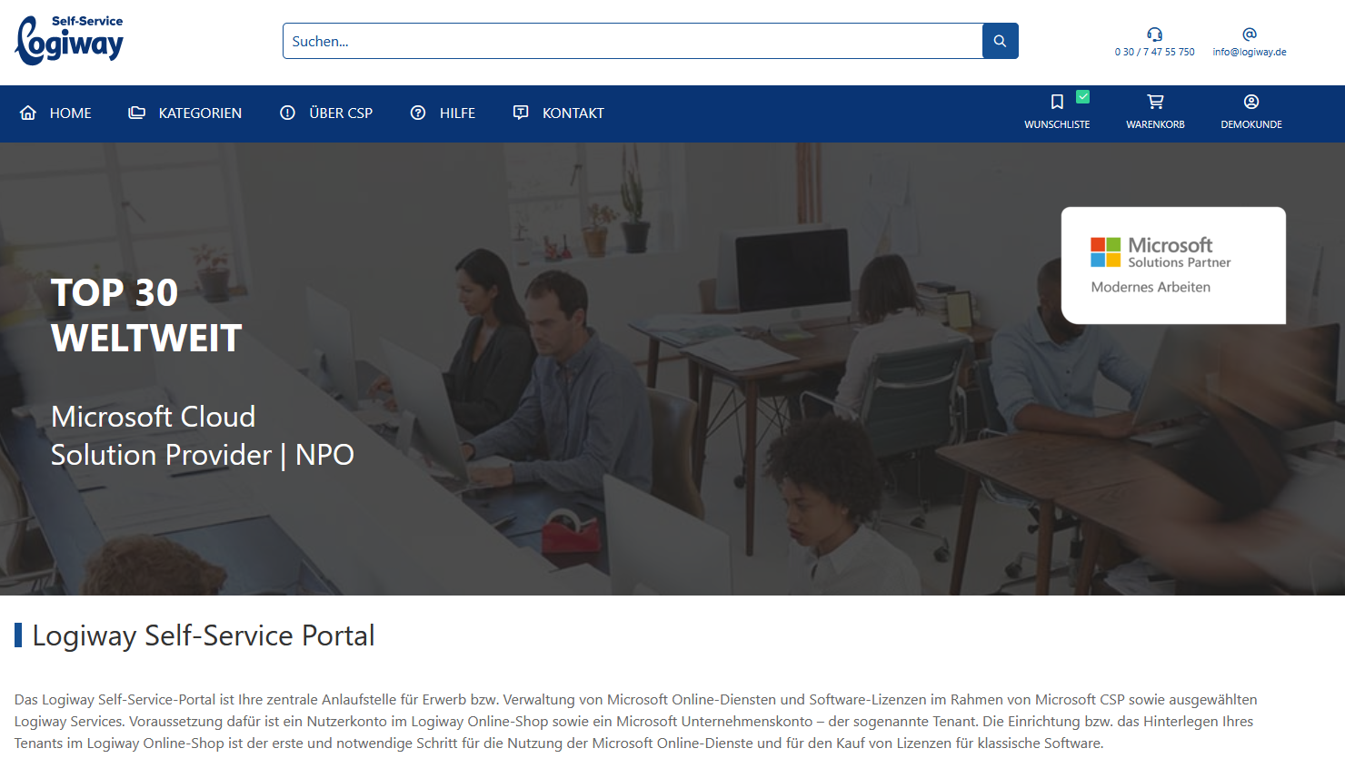 Startseite Self Service-Portal