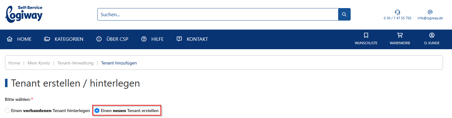 Neuen Tenant erstellen